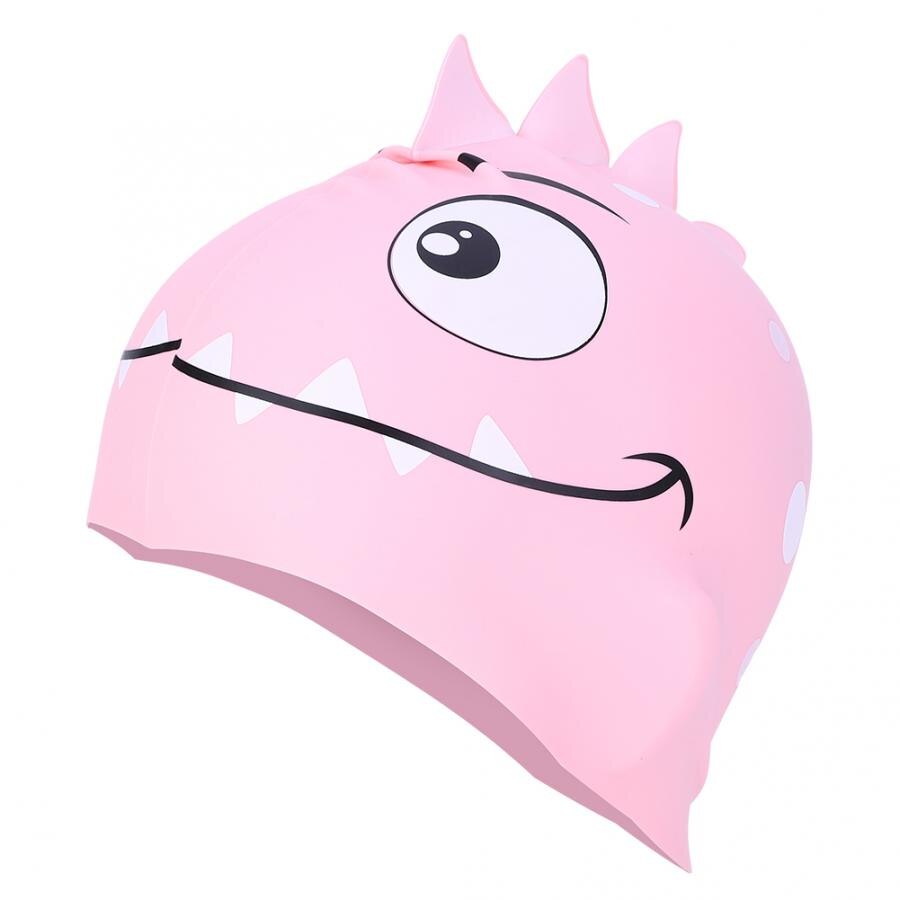 Gorro de baño con dibujos animados para niños y niñas, gorros de silicona impermeables para natación, piscina, Protector de orejas, gorro de buceo para bebés: Rosa