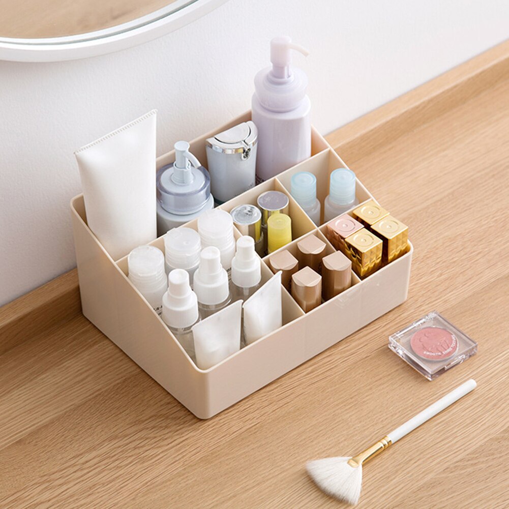 Organizador de maquillaje de escritorio de 6 rejillas, caja de almacenamiento de cosméticos, soporte para pincel y lápiz labial, suministros para el hogar y la Oficina