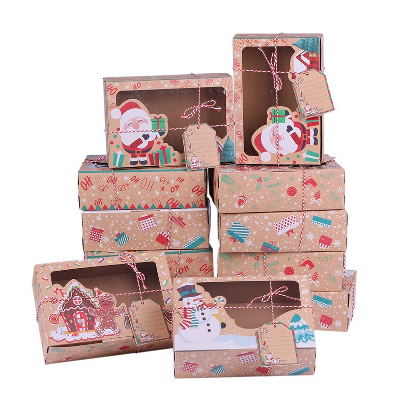 3/6/12 stk / pakke julekagebokse bageræsker i europæisk stil kraftpapirkasse kraftpapir stor julegodkasse: 12 stk 3 farver hver 4