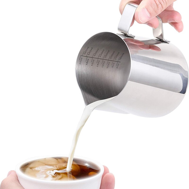 20 oz /600 ml roestvrijstalen melkopschuimkan - maatverdeling binnenin plus perfect voor espressomachines, melkopschuimers, latte