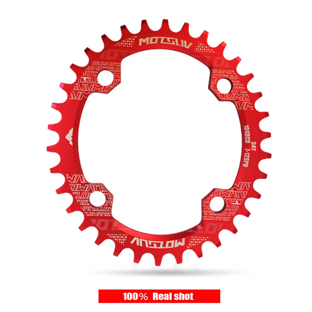 Motosuv redondo estrecho ancho motoring MTB bicicleta de montaña bicicleta 104BCD 32T 34T 36T 38T plato de dientes partes 104 BCD: Red Oval / 34t