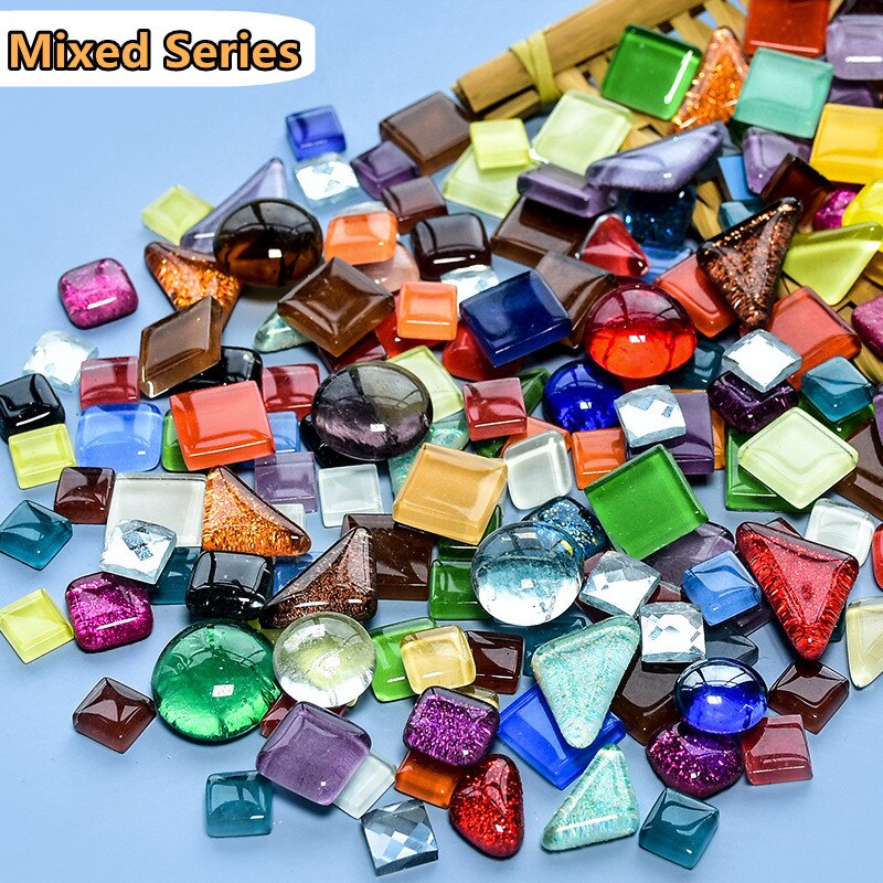 120g/4.23oz diversificerede glasmosaikfliser form/farveblanding flise rund/trekant/firkantet gør-det-selv mosaik håndværk skinnende materialer: Blandede serier