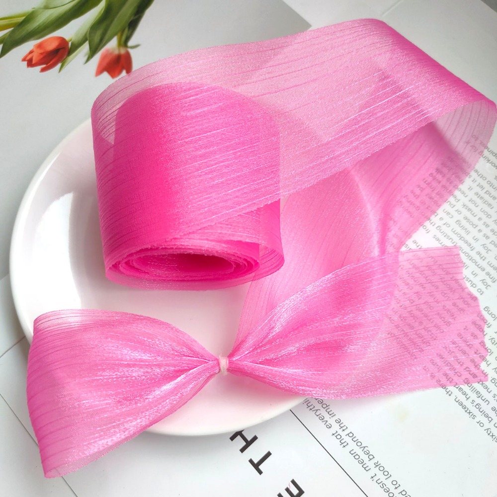 Ruban en mousseline de soie plissée de 5M, 6cm de large, bricolage, fil de Tulle, ruban à nœud, Bouquet de coiffure: Zinc antique