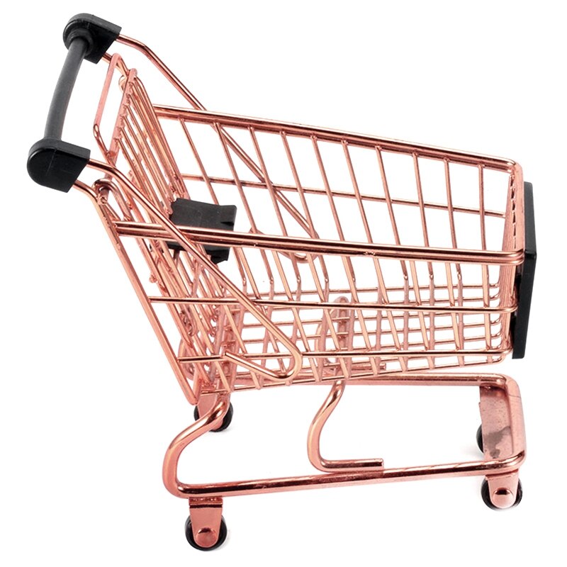 Winkelwagentje Creatieve Mini Winkelwagen Opbergdoos Object Opslag Mand Smeedijzeren Metalen Supermarkt Trolley Mand: Rose Gold