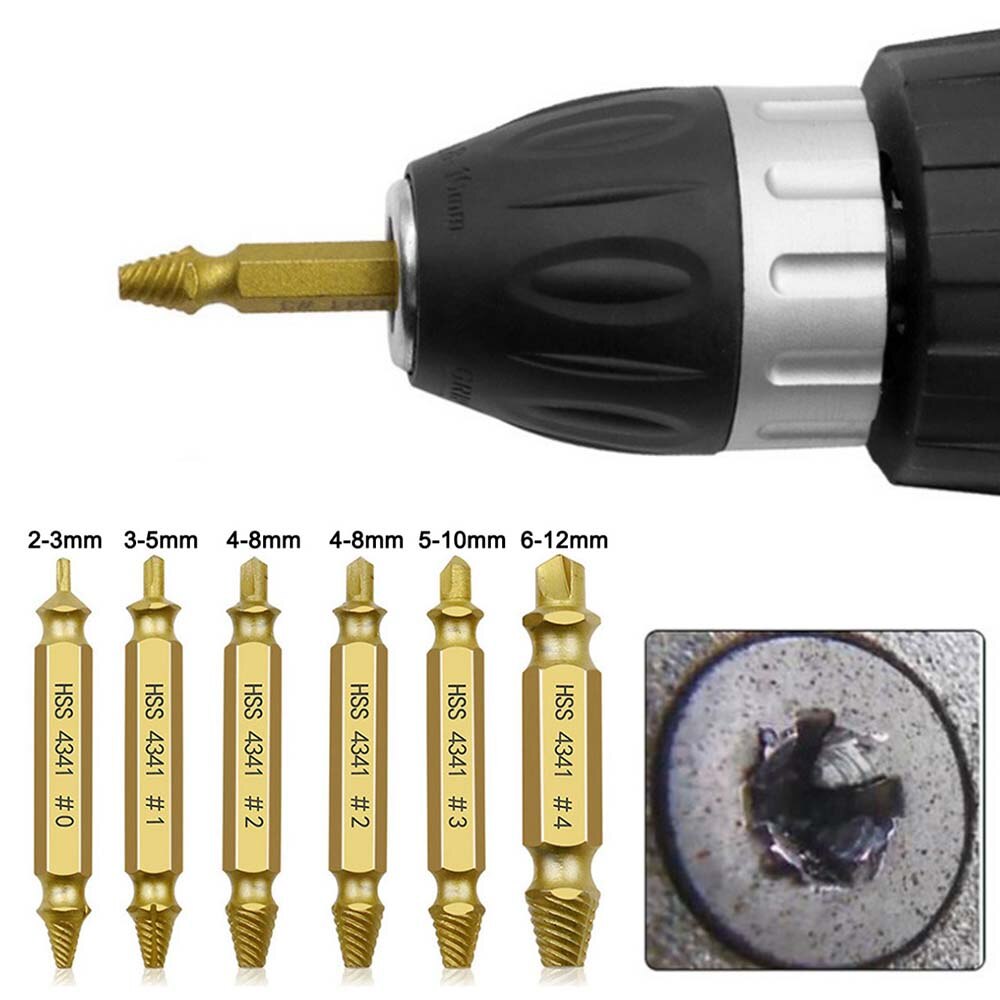 6PCS Double-head Damaged Screw Extractor Drill Bits Kit Removing Stripped Broken Rusted Unscrew High Strength Demolition Tool