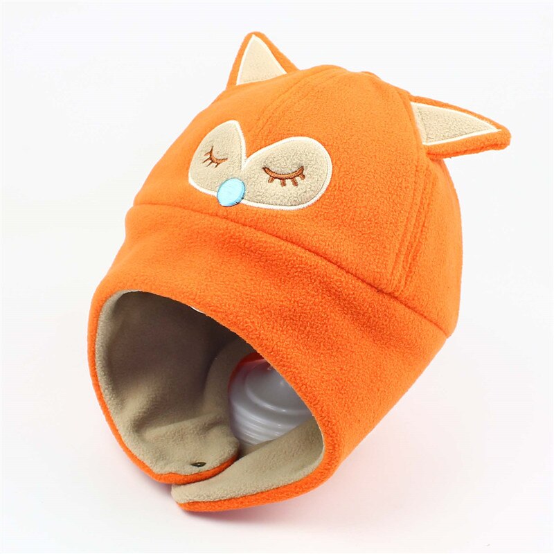 Gorro con solapa para la oreja para niña y niño, con patrón gorrito de lana de animales para niño y niña, accesorio cálido para esquiar, accesorios para bebés para exteriores: Naranja