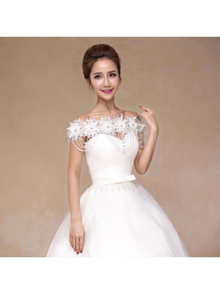 Women Wedding Off Shoulder Shawl Wrap Floral Beading Tassels Decorative Shrug