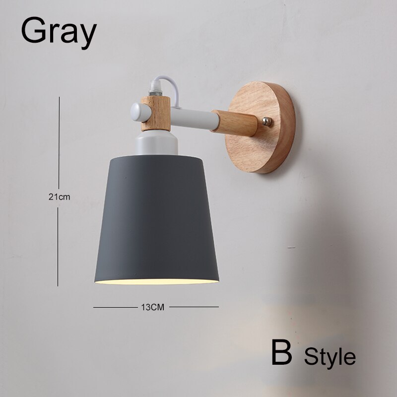 Nordic Hout Wandlampen Slaapkamer Naast Led-verlichting Zwart & Wit Moderne E27 Wandlampen Led Restaurant Bar Verlichting E27 ZBD0016: B Style Gray