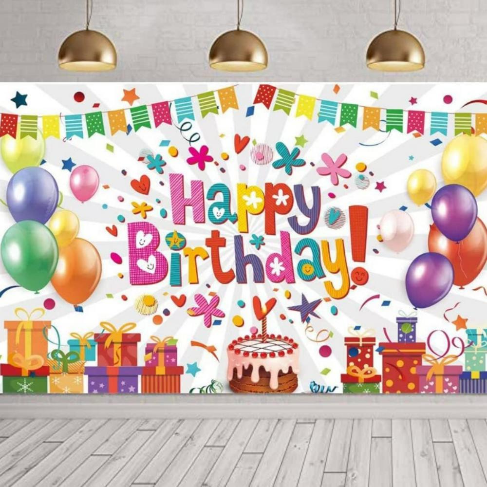 Fondo de feliz cumpleaños para niños, telón de tela, cortina de puerta, decoración de de primer cumpleaños, Fondo de foto de un pastel, globos de colores: XL / plum