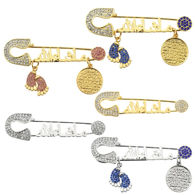 X7YA Baby Memorial Sieraden Voetafdrukken Broche Jeweled Veiligheid Bescherming Charm Pin Broche Voor Pasgeboren Religieuze Sieraden