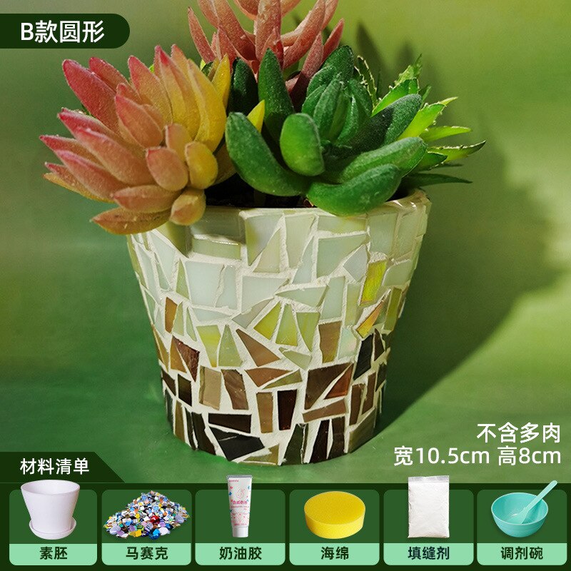 Diy Hand Mozaïek Bloempot Groene Plant Bonsai Combinatie Micro Landschap Decoratie Thuis Kantoor Decoratie: Sky Blue