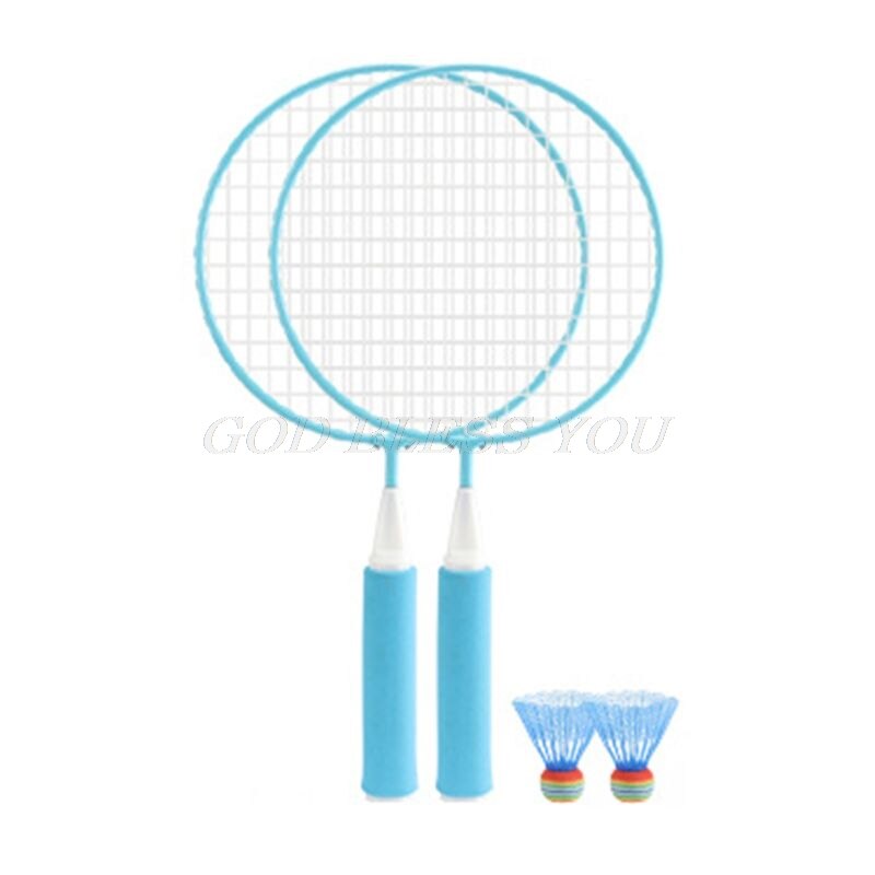 1 par børn børn badminton ketcher  + 2 stk badmintons sæt udendørs sport spil fitness legetøj: Blå