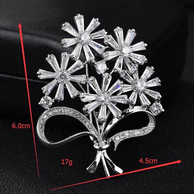 RED TREES Brooch - Women's Luxury AAA Zirconia Flower Plant Shape - Sterling Silver Plated Alloy - Party Jewelry