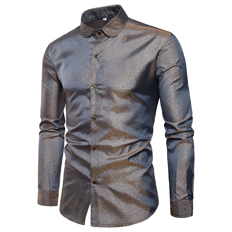 Seide Hemd Männer Satin- Glatte Männer Solide Rauchen Hemd Geschäft Hemd Homme lässig schlank passen Glänzenden Gold Hochzeit Kleid Hemden: Grau / XXL