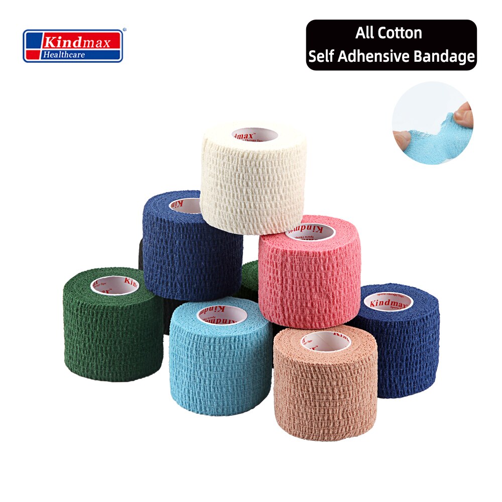 Kindmax Healthcare All Cotton Self Adherent Elastic Cohesive Bandages Wrap Rainbow Colors for Sports Injury for Pets 1 Roll