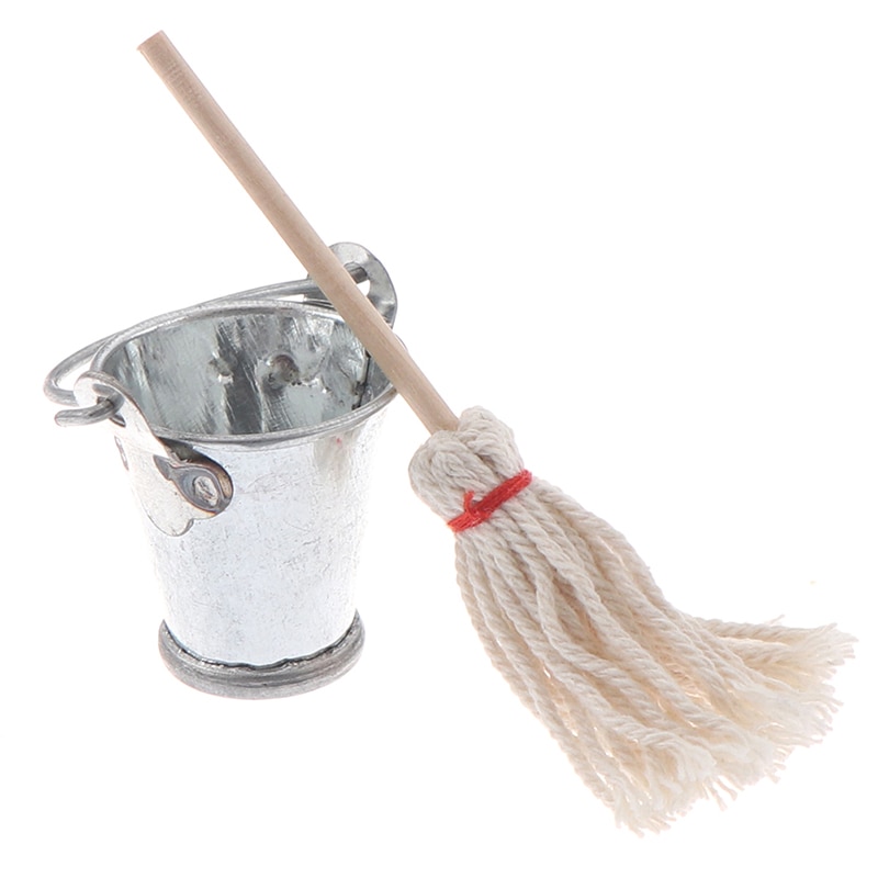 Schaal 1:12 Poppenhuis Miniatuur Keuken Tuin Mop Emmer Classic Pretend Play Meubels Leuke Speelgoed Presents