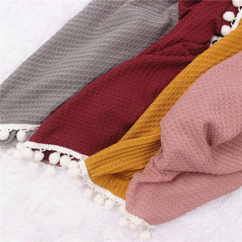 Baby Soft Cotton ricezione coperta Waffle maglieria Hairballs nappa Swaddle Wrap asciugamano da bagno puntelli fotografia neonato