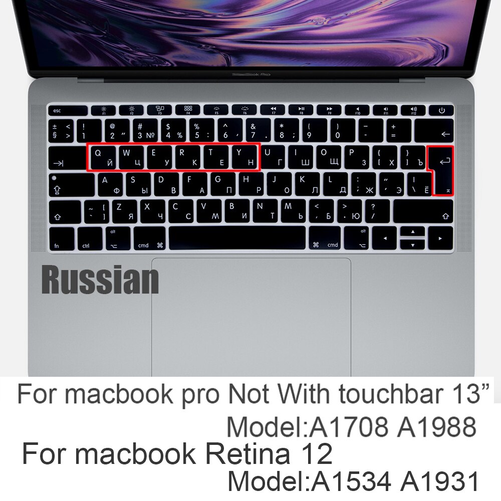 Russische Siliconen Toetsenbord Cover Beschermer Voor Macbook Air13/12 /15/16pro Touchbar A1706/A1466A1708/A1990/A1398/A2289/A1932/A2141: EU A1708 A1534