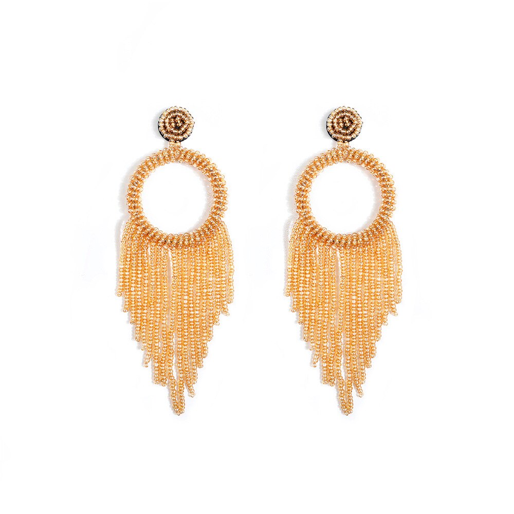 Pendientes bohemios hechos a mano con cuentas de arroz de colores, aretes con borlas, creativa, estilo étnico, pendientes con características para mujer: 13