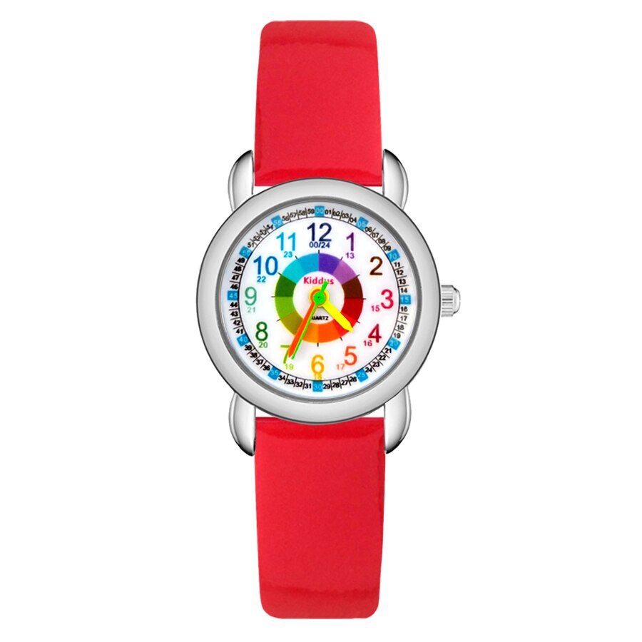 Cute Pretty Color numbers Style Children's Kids Student Girls Boys Quartz leather Wrist Watch Clock JP23: Red