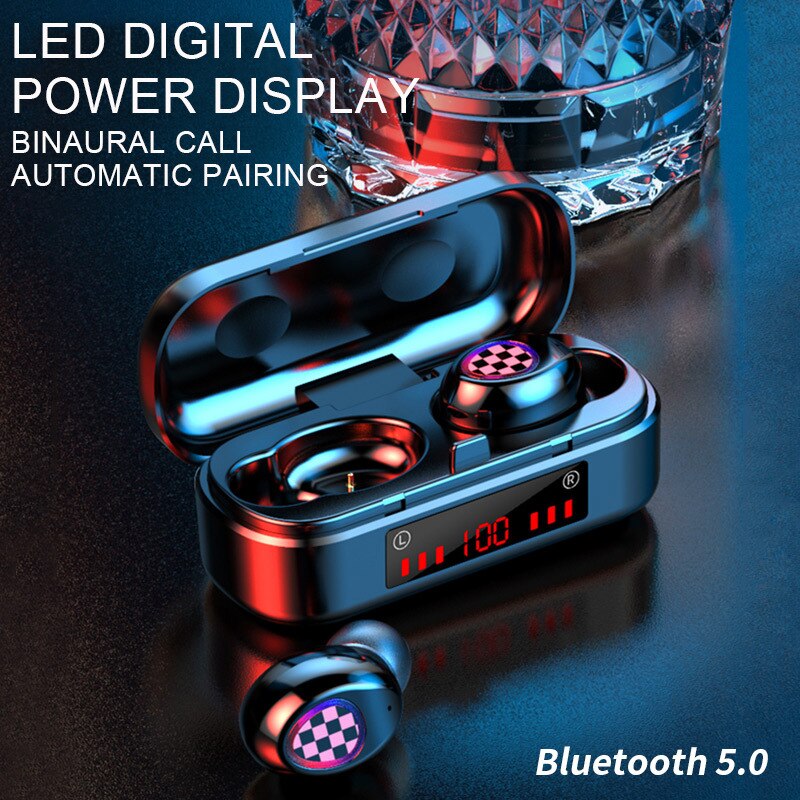 Auriculares inalámbricos con Bluetooth y luz Led, audífonos pequeños cuadrados con Control táctil inalámbrico de deporte al aire libre, impermeables, ESTÉREO: Default Title