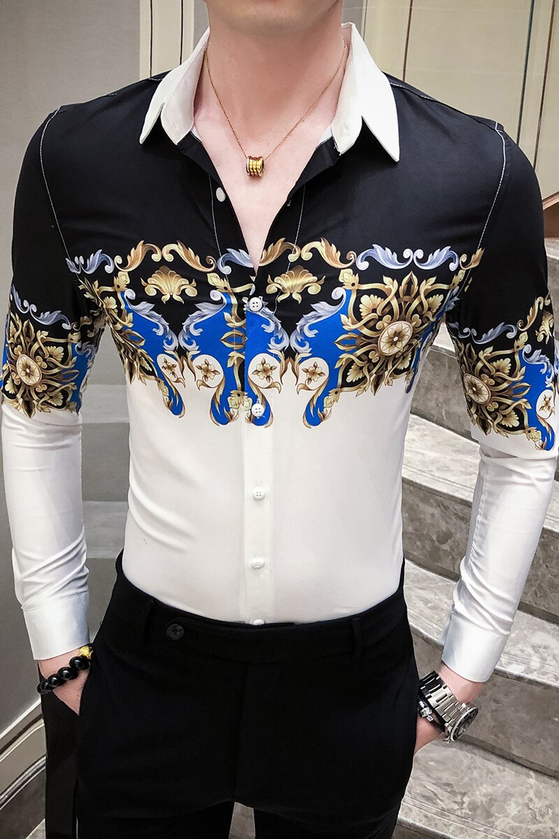 chemise homme automne chemise homme manche longue impression coupe slim chemises hommes de luxe