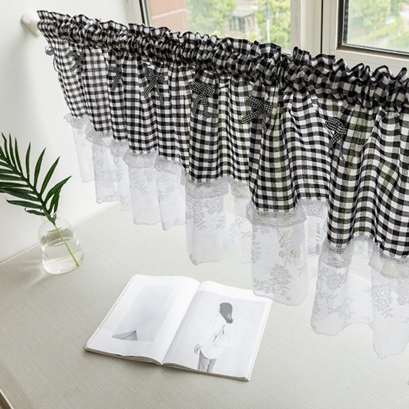 Mcao-cortina corta de encaje a cuadros para cocina, tela nórdica minimalista, bolsillo, entramado suave y duradero, cortinas de ventana de cuadros TJ1923