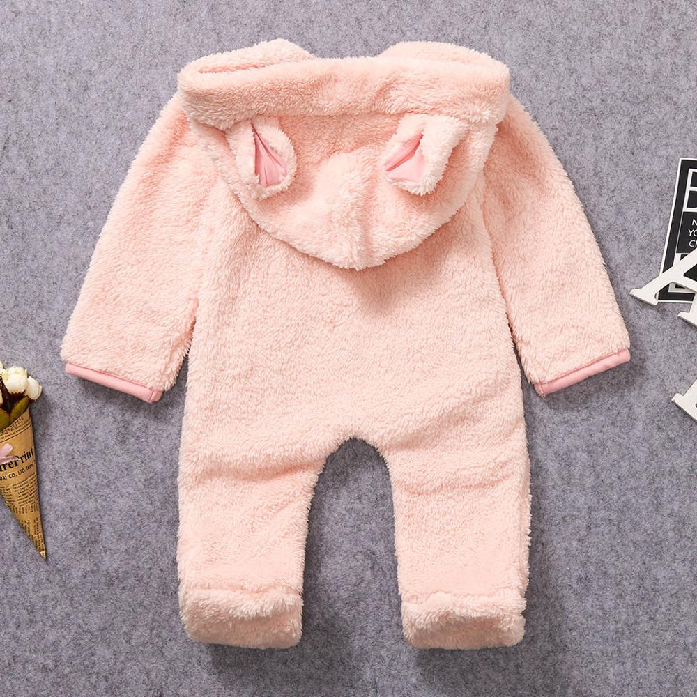 Romper Baby Leuke Meisje Jongen Pasgeboren Winter Fleece Jumpsuit Solid Hooded Romper Warme Jas Uitloper recien nacido bebes