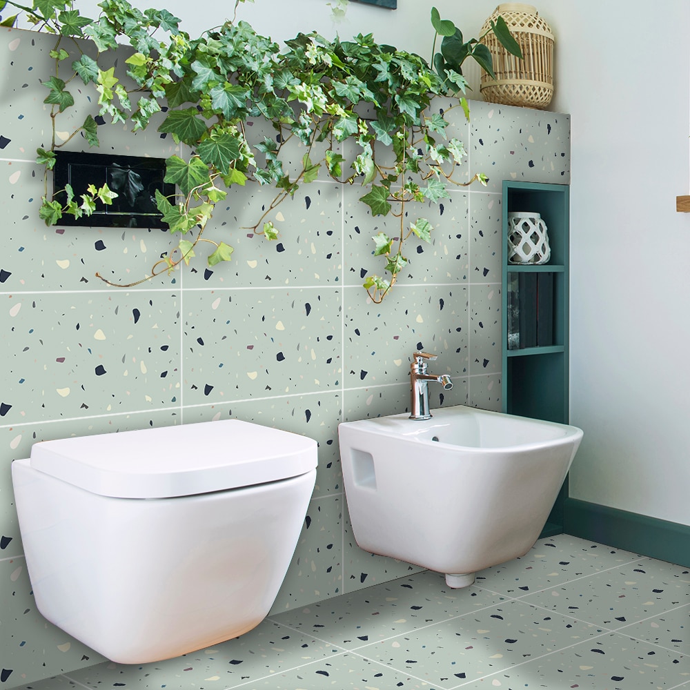 Funlife[R] NOUVELLE MAISON SERIES[TM] 30x60cm Green Terrazzo Waterproof Backsplash Tile Sticker For Floor Kitchen Bathroom Decor