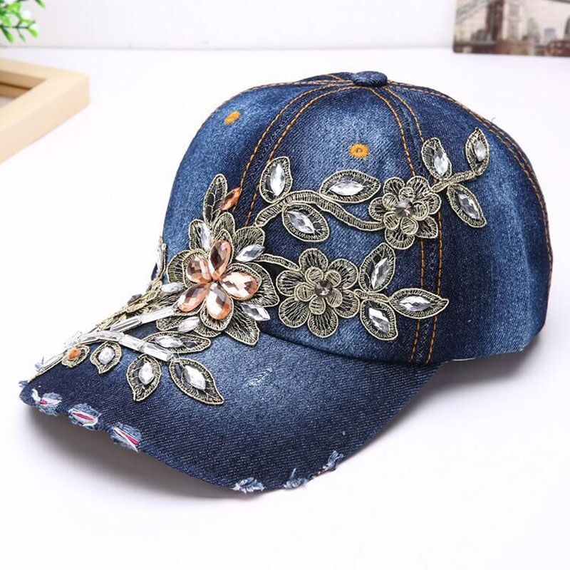 Suogry kvinders baseball cap diamantmaleri broderi blomst denim snapback hatte jeans kvinde kvindelig cap cowboy sommer sol hat