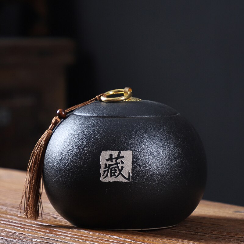 Frascos de cerámica tradicionales a prueba de humedad para el hogar, recipiente hermético para té, hierbas medicinales, contenedor de almacenamiento de granos, suministros para mesa de té: A  13.3X10.9CM
