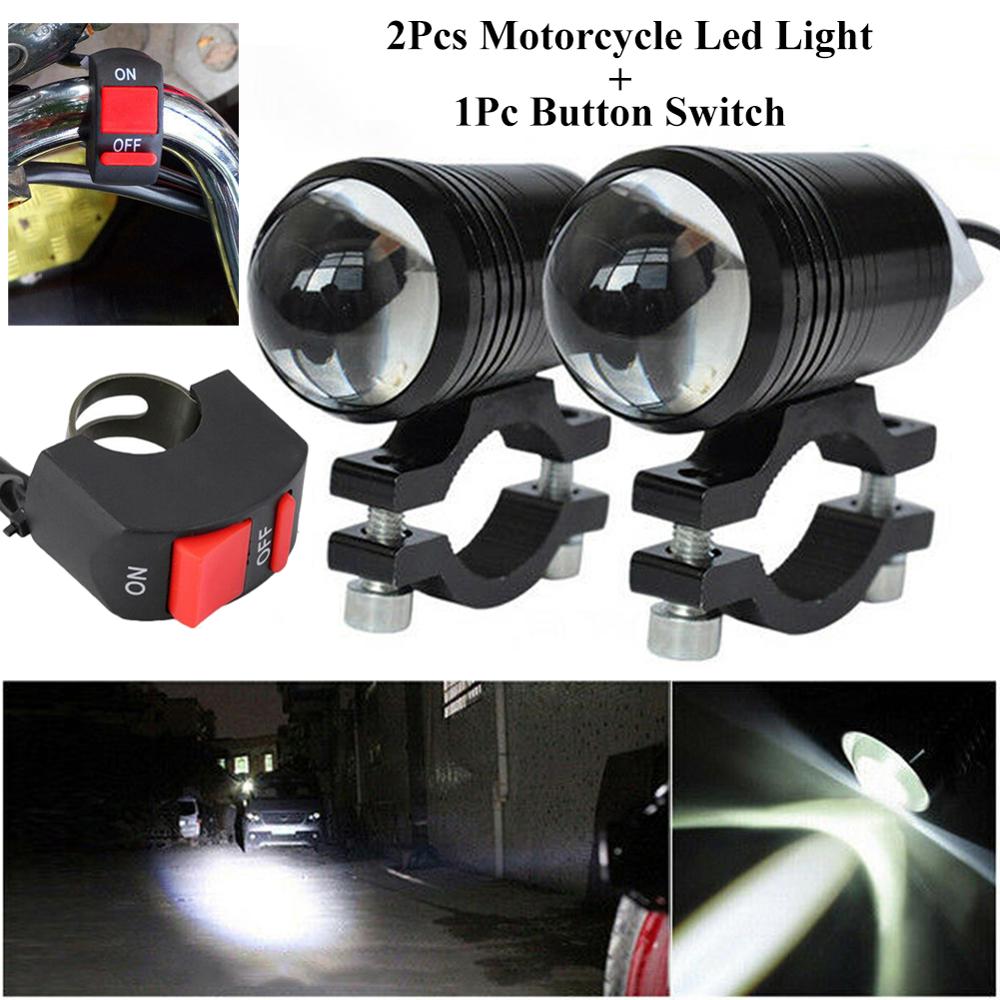 2pcs Bright Headlight Motorcycle Fog Lights LED Driving Spot Work Lamp Switch Universal E-bike Scooter Fog Spotlight Moto Lamp