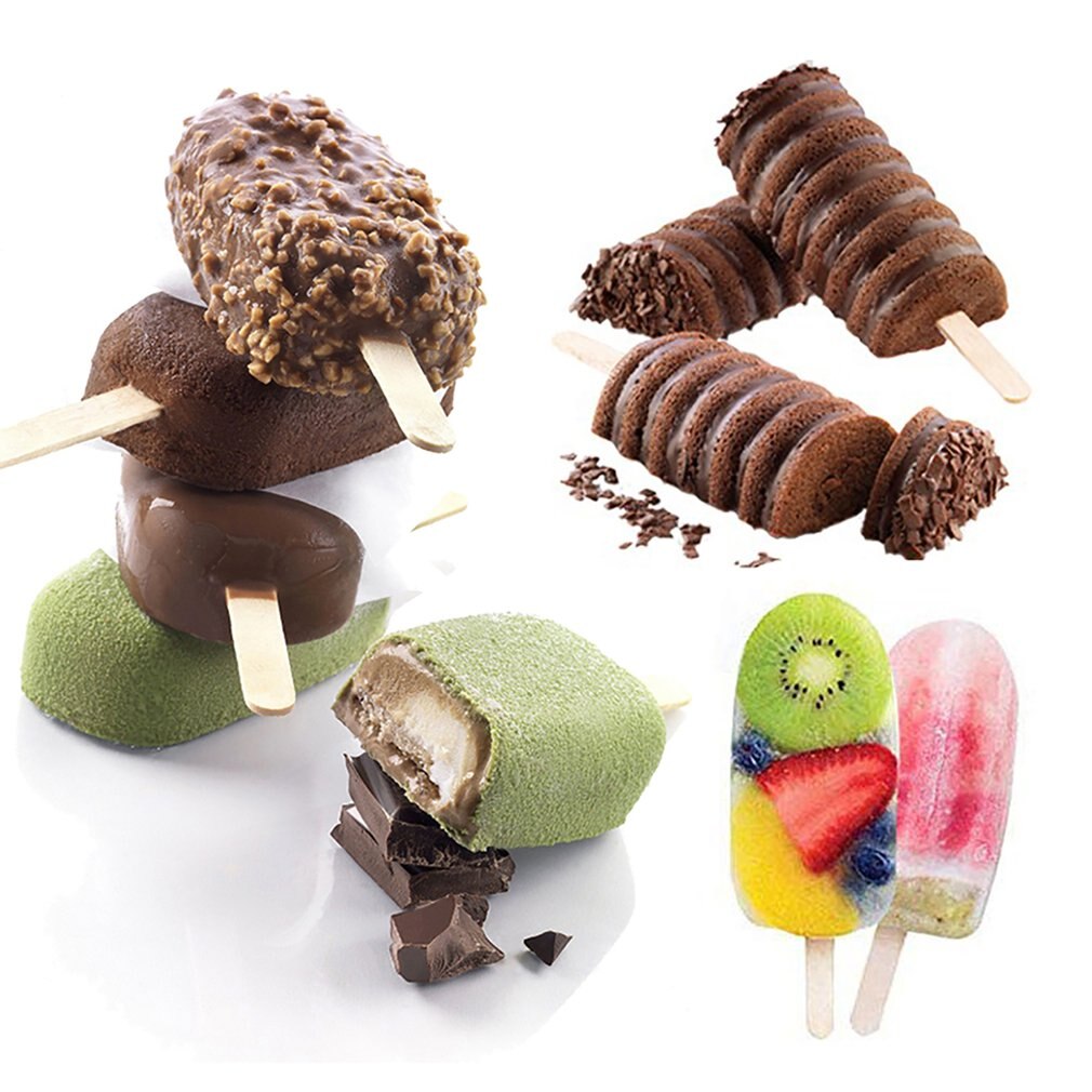 4 Cell Big Size Silicone Ice Cream Mold DIY Popsicle Molds Fruit Ice Cream Mold Desserts Freezer 20 Sticks