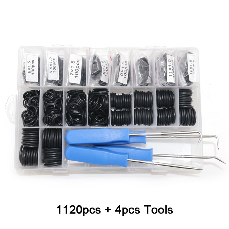 660pcs 1120pcs Nitrile O Ring Kit with 4pcs Hook Tools NBR Rubber Seal Ring Set Thickness 1.5mm 2.4mm Gasket O-Rings with Box: 1120pcs with Tools