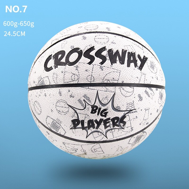 CROSSWAY Streetball Outdoor Indoor Size 7/6/5 PU Leather Basketball Ball Training Basket Ball Basketball Net outdoor sport ball: Number 7 white