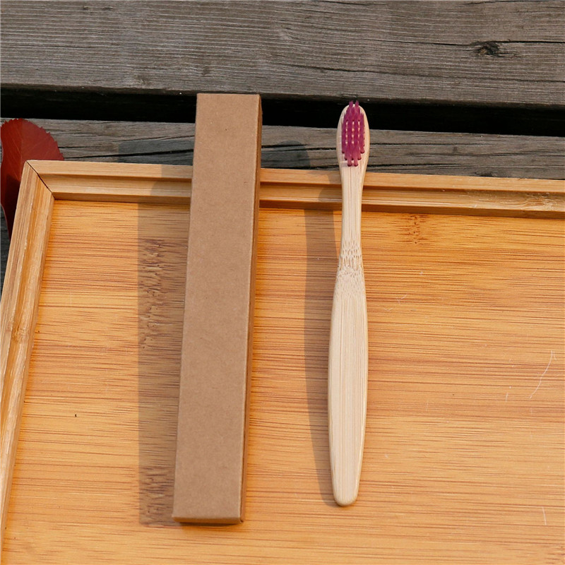 Brosse à dents en bambou , couleur mixte, en bois, à pointe de poils souples, soins buccaux pour enfants, 5 pièces/lot: VIOLET