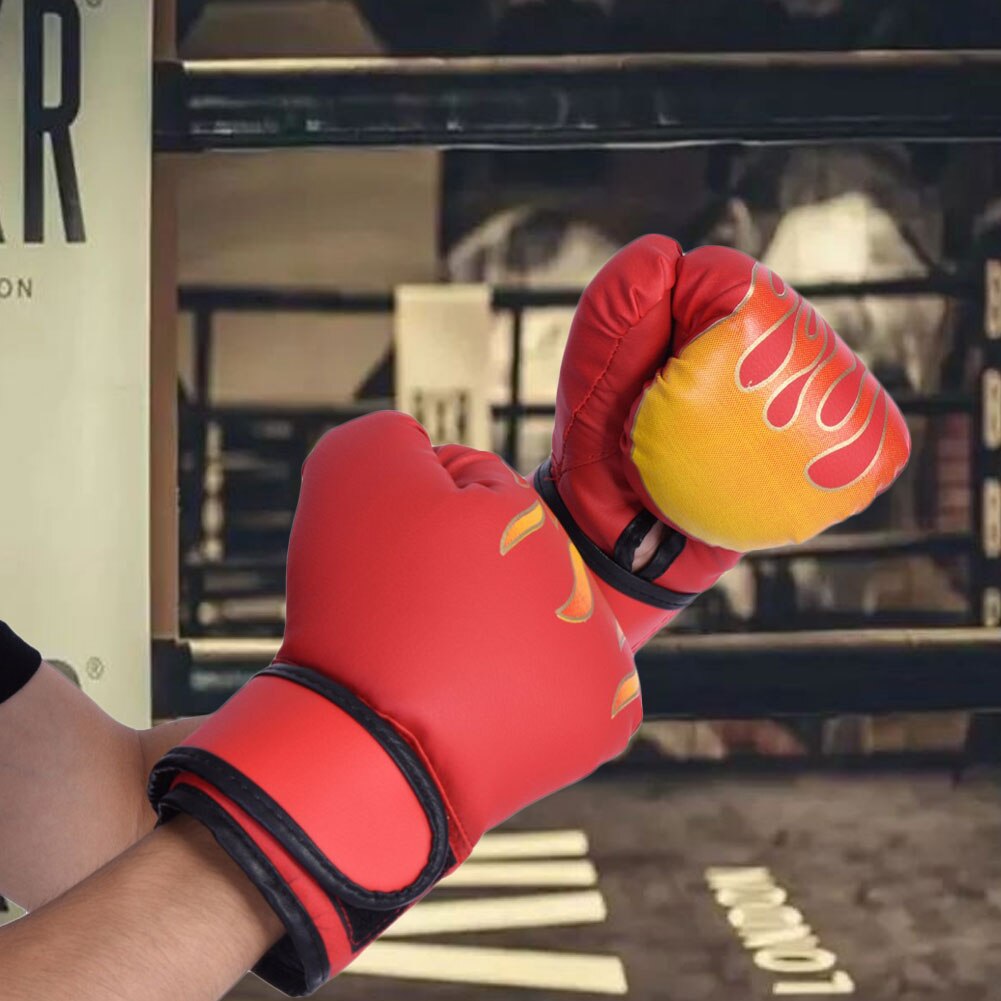 1 Pair Kids Children Boxing Gloves Flame Mesh Breathable PU Leather Flame Gloves Sanda Boxing Training Glove