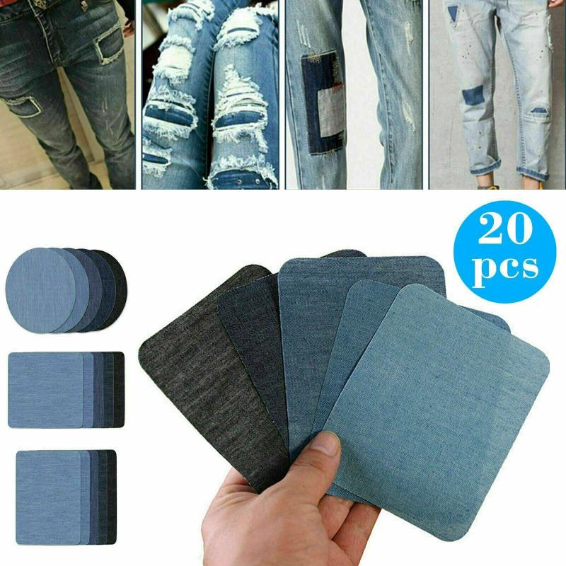 20/25PCS DIY Iron On Denim Fabric Patches Clothing Jeans Self Adhesive Repair Kit Household DIY Apparel Sewing
