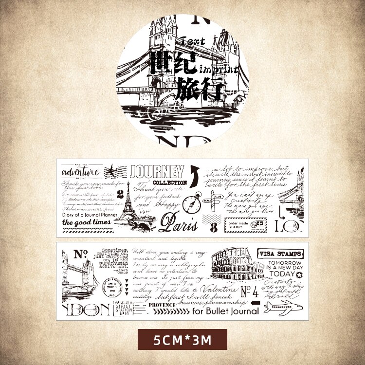 JIANQI-Juego de cinta Washi Retro, decoración Vintage, álbum de recortes, Washitape decorativo, diario: 7