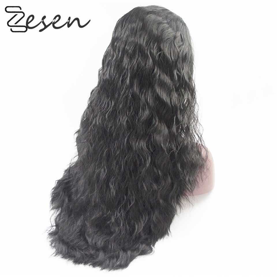 Perucas dianteiras do laço longo solto encaracolado molhado glueless peruca macia sintética resistente ao calor peruca de cabelo de fibra para preto feminino 24 Polegada