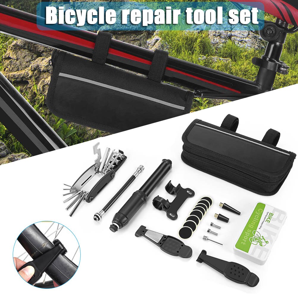 Bicycle Repair Bag Bicycle Tire Pumps Multi-tool Portable Patches Fixes Maintenance Bike Repair Tool Set XD88: Default Title