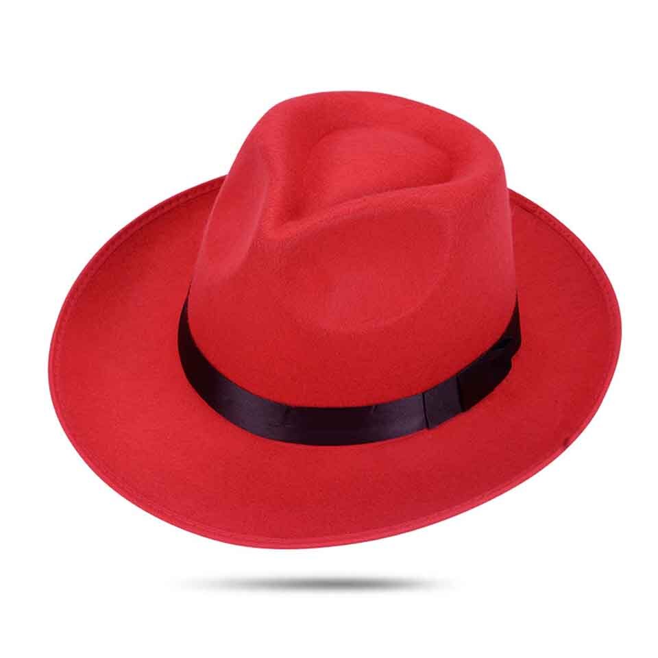 Solid Vilt Fedora Hoed Voor Mannen Brede Rand Dames Trilby Chapeu Vilten Hoed Vrouwen Mannen Jazz Hoed Kerk Godfather sombrero Caps: C0201-1