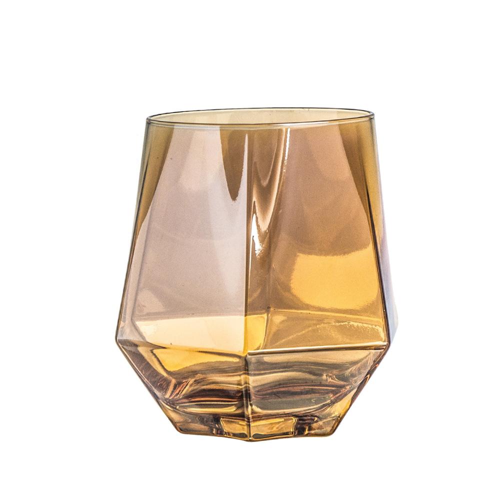 Geometri frostet whiskyglass diamant glass kopp gylden kant gjennomsiktig kaffe melk krus hjem bar farget drikkevarer par: Polert c