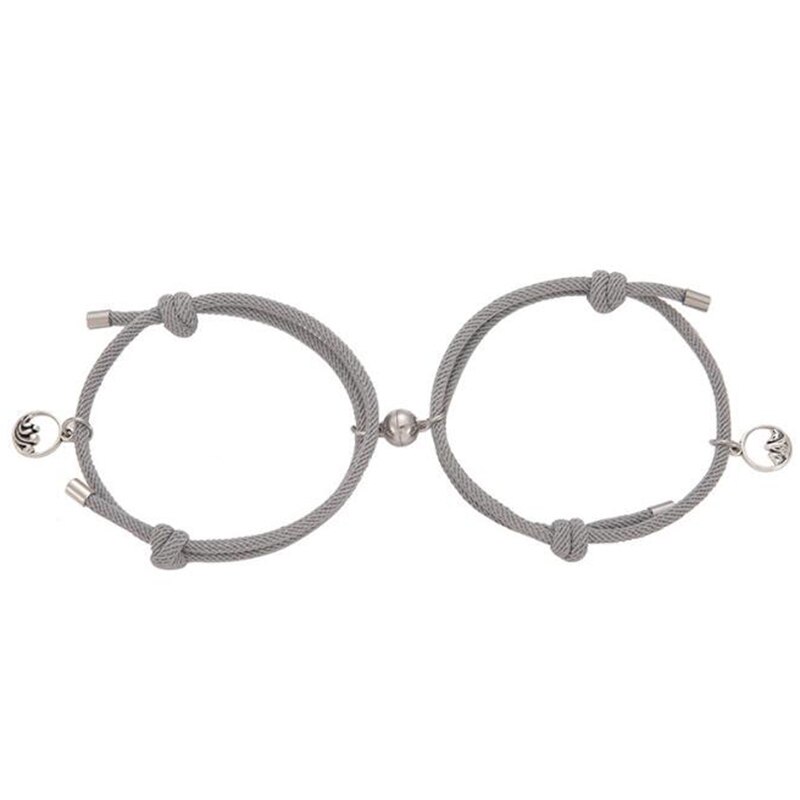 Conjunto de 2 unidades de pulseras para parejas, brazaletes para parejas, Brazalete de cuerda trenzada, imán , distancia,: Grey