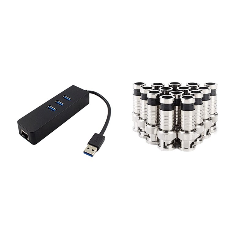 3 porttia usb 3.0 keskitin gigabit ethernet lan  rj45 & bnc pakkausliitin ,rg59 puristusliitin videoliittimen laajennus koaksiaali