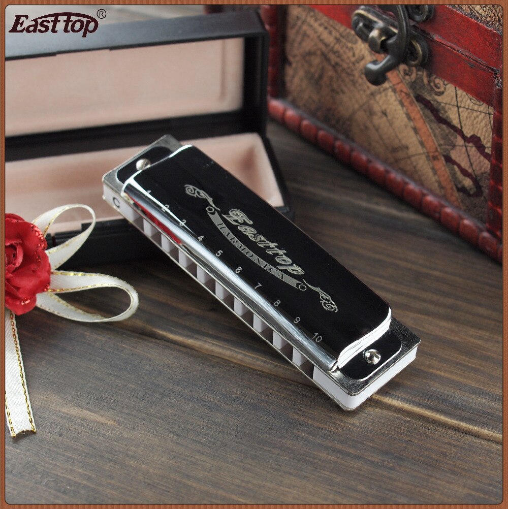 East top 10 hole blues harp diatonic harmonica, key of C. silver color cover,for player,performance