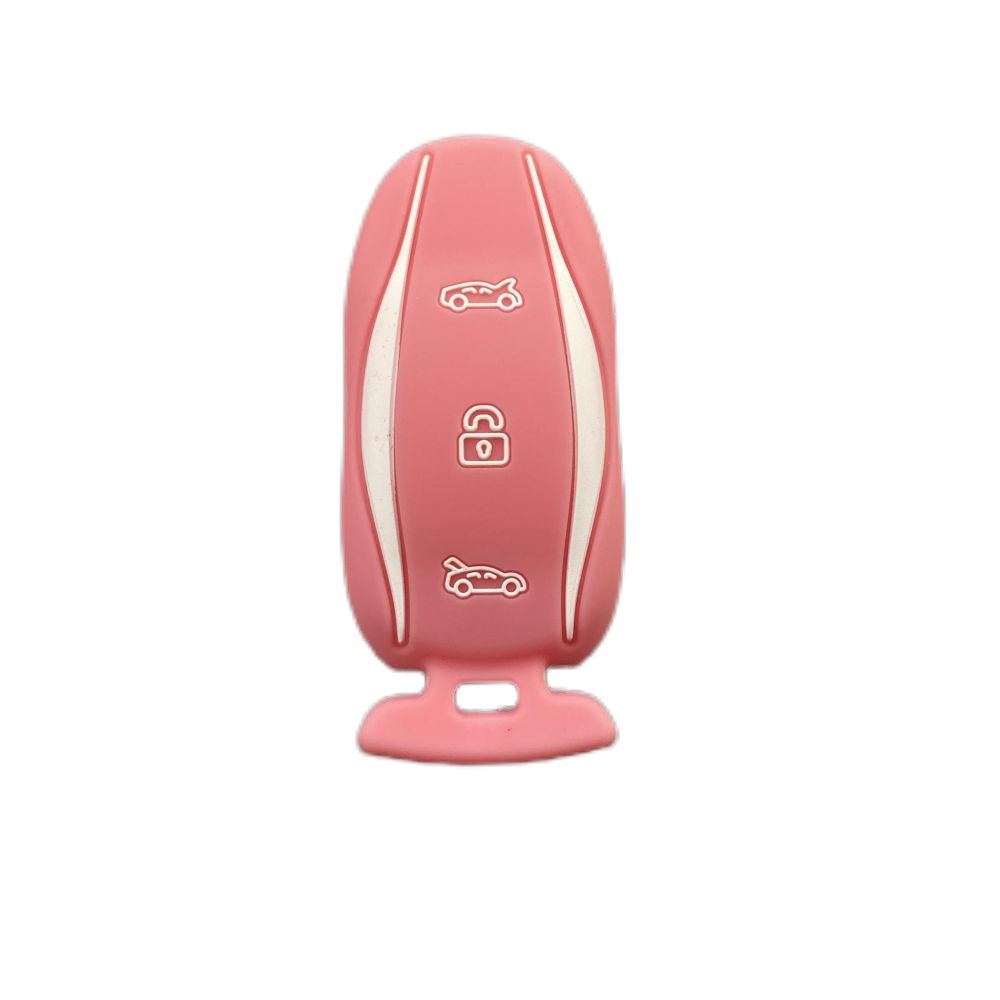 3-knoppen siliconen autosleutel beschermhoes beschermer rubberen huid houder sleutelhanger accessoires voor Tesla Model S P85D P70 afstandsbediening set: Goud