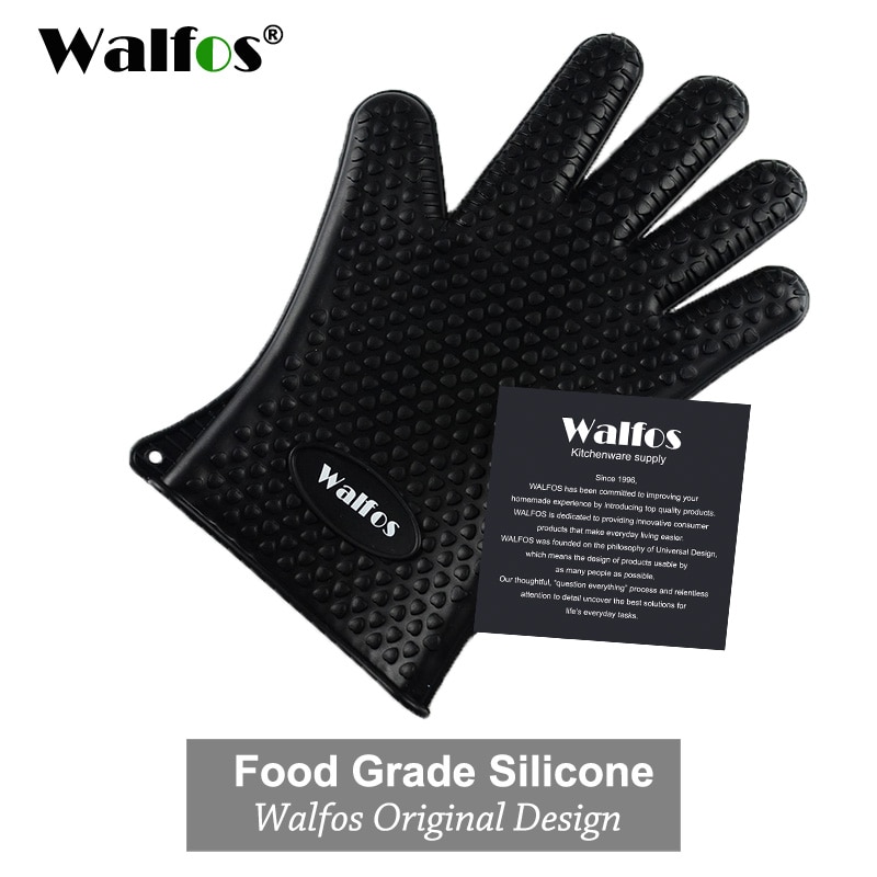 Walfos silikone ovn køkkenhandske varmebestandig tyk madlavning bbq grill handske ovn luffer køkken gadgets køkken tilbehør: Sort