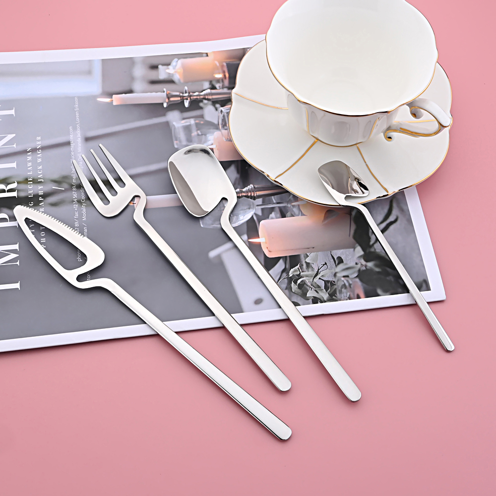 Stainless Steel Cutlery Silverware Forks Spoons Knives Dinnerware Sets Dishwasher Safe Tableware Set 24 Pieces with Tea Fork