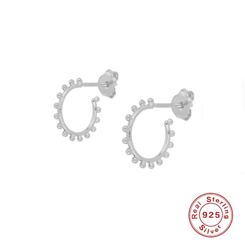 ROXI C Shape Round Beads Stud Earrings for Women Girls Sun Woman Earrings Solid 925 Sterling Silver Jewelry Pendientes